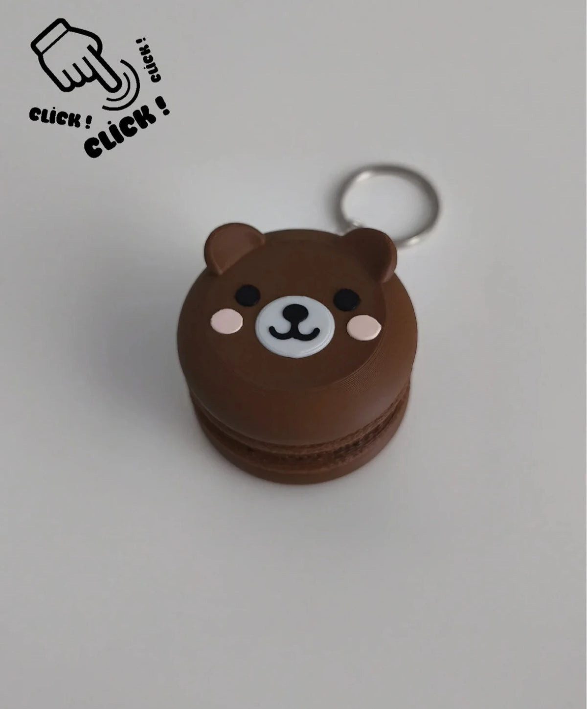 Sevimli Ayıcık Makaron Anahtarlık - Tıklamalı Clicker Fidget Anahtarlık