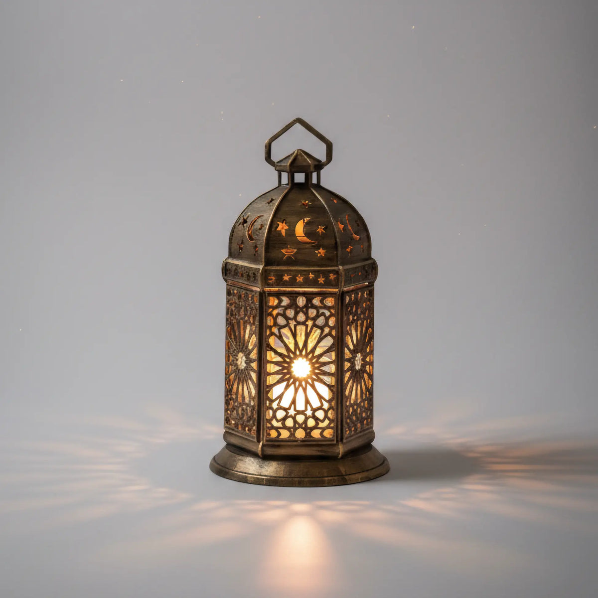 İslami Motifli Ramazan Feneri – Pilli LED Mumluk | Yıldız Hilal Dekoratif Fener