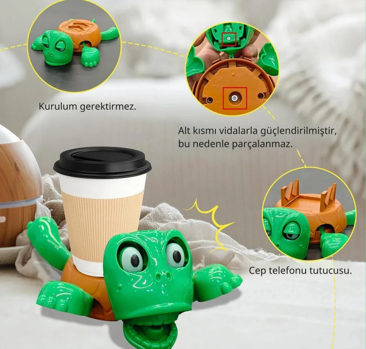 Komik Animasyonlu Kaplumbağa Bardak Tutucu – Eğlenceli ve Yaratıcı Tasarım