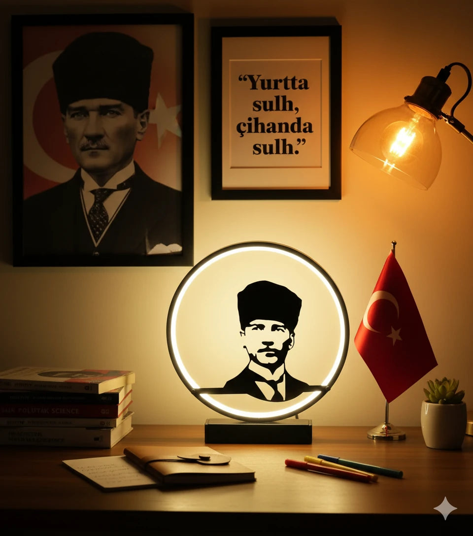 Atatürk Silüetli LED Masa Lambası