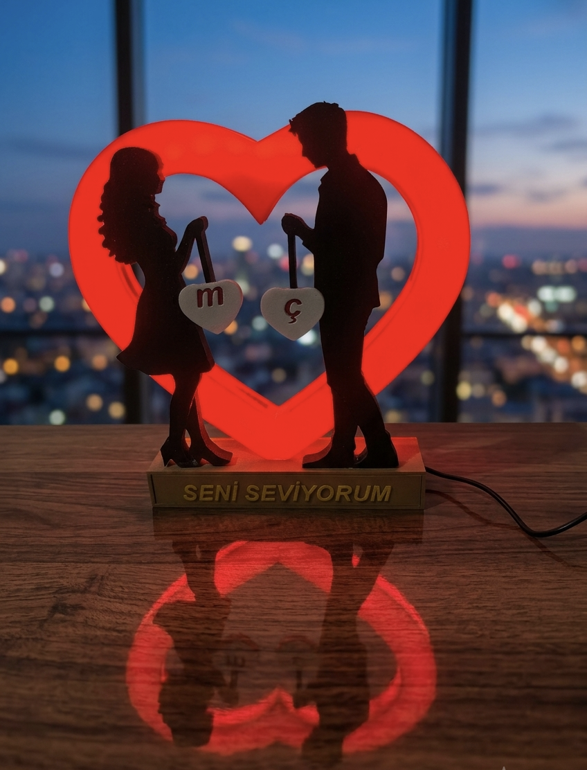 🌹 Lixory Kişiye Özel İki Kalp Bir Işık – LED Gece Lambası♥️