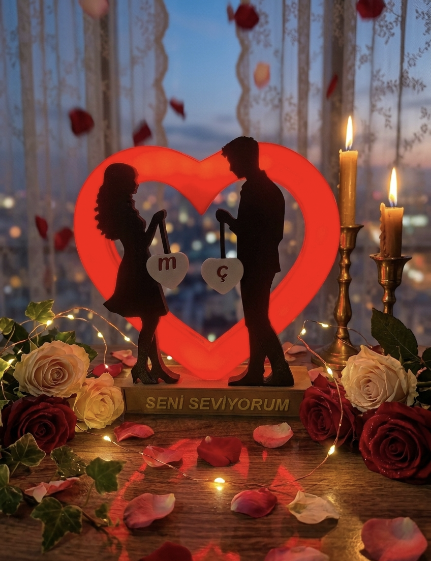 🌹 Lixory Kişiye Özel İki Kalp Bir Işık – LED Gece Lambası♥️