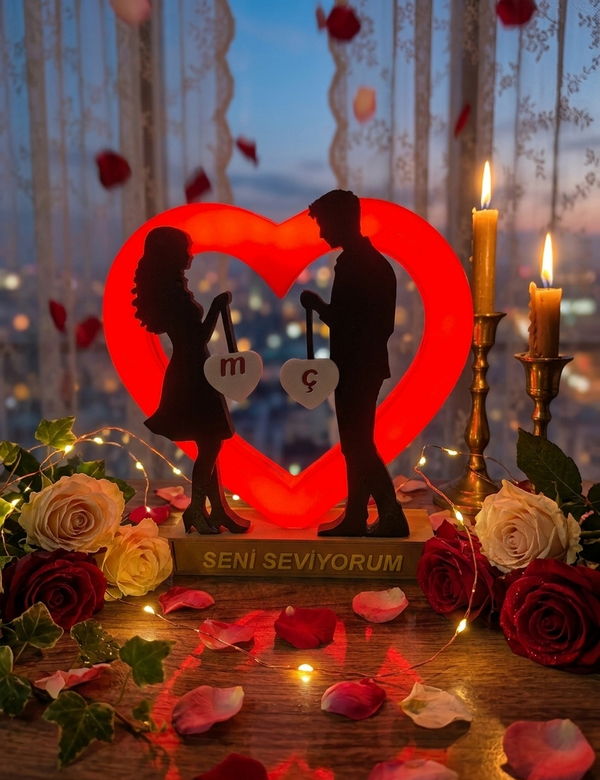 🌹 Lixory Kişiye Özel İki Kalp Bir Işık – LED Gece Lambası♥️