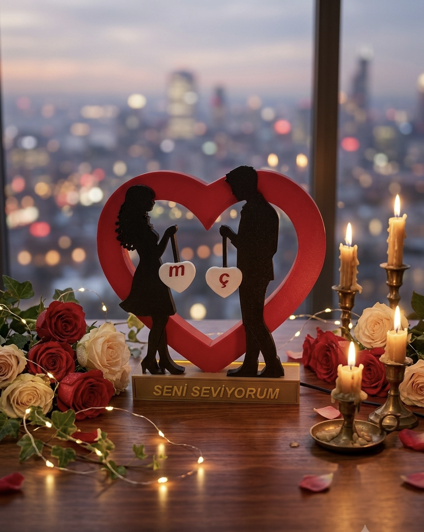 🌹 Lixory Kişiye Özel İki Kalp Bir Işık – LED Gece Lambası♥️